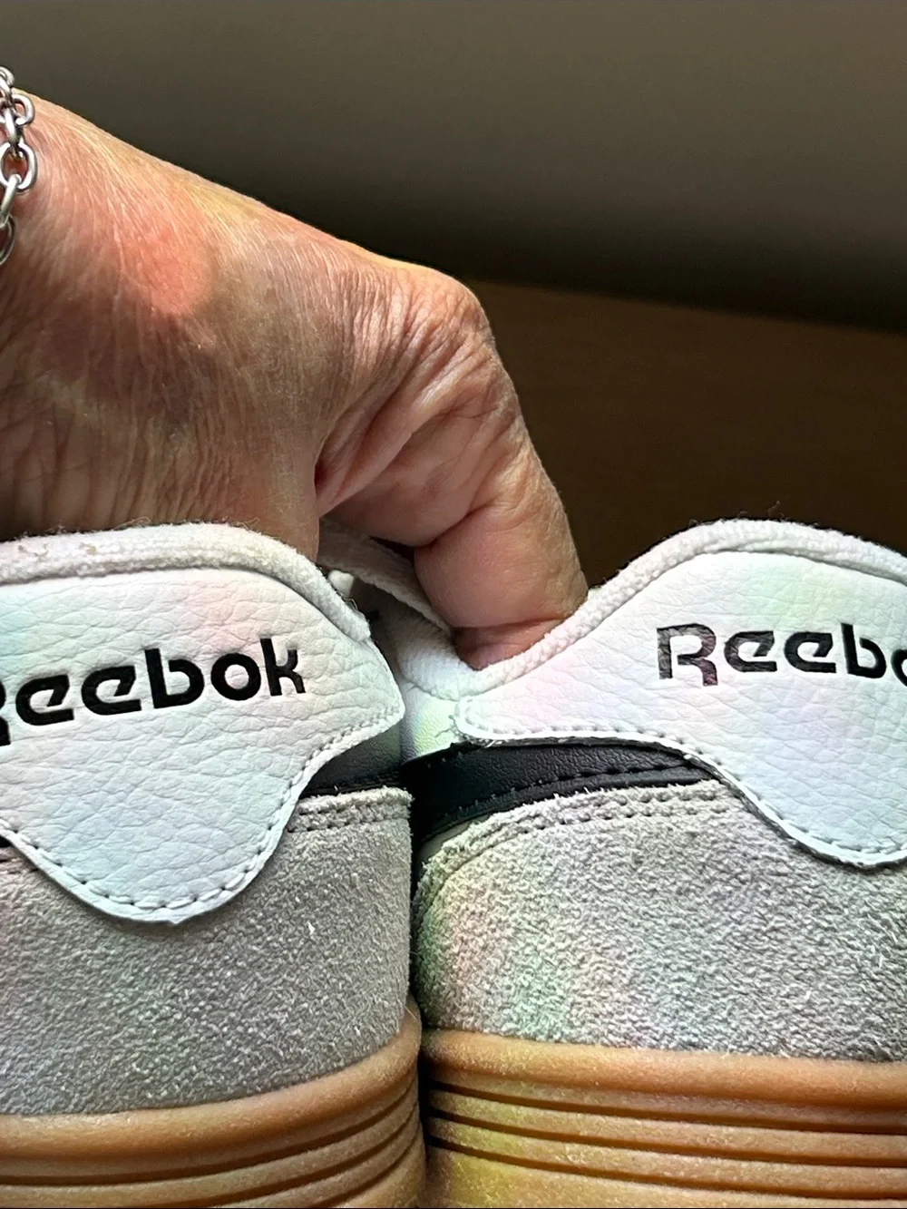 Reebok White Sneakers with Black Stripe and Gum Sole